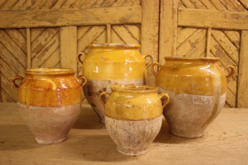 Set of Four French Glazed Antique Confit Pots