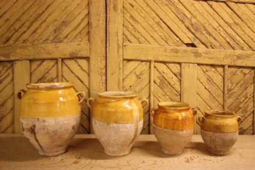 fig 1. Set of Four French Glazed Antique Confit Pots