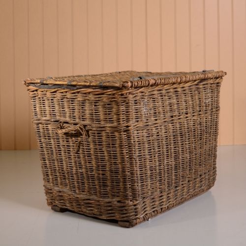 Edwardian Antique Wicker Basket with Lid