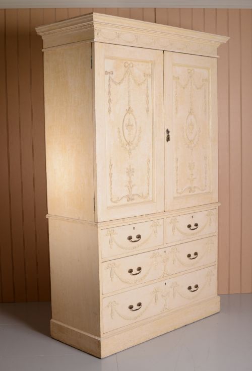 Stunning Antique Pine Linen Press with Gesso Work