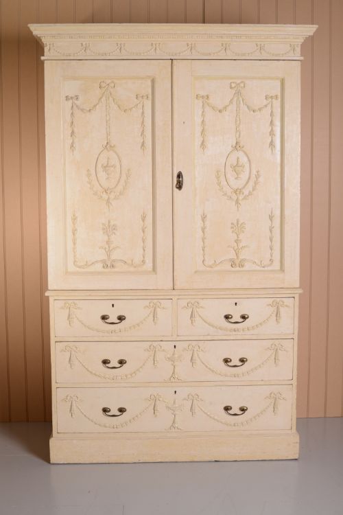 fig 1. Stunning Antique Pine Linen Press with Gesso Work