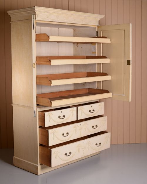 fig 2. Stunning Antique Pine Linen Press with Gesso Work