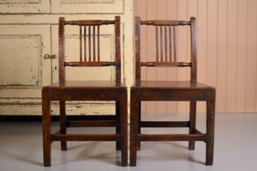 Pair of Welsh Antique Oak Kitchen Dining Chairs