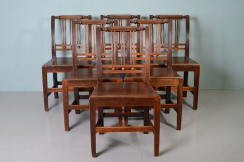 A Good Set of Six Antique Lancashire Kitchen Dining Chairs.