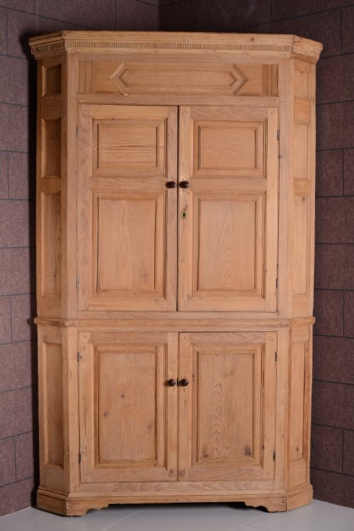 fig 1. Architectural 18th Century Antique Pine Corner Cupboard.