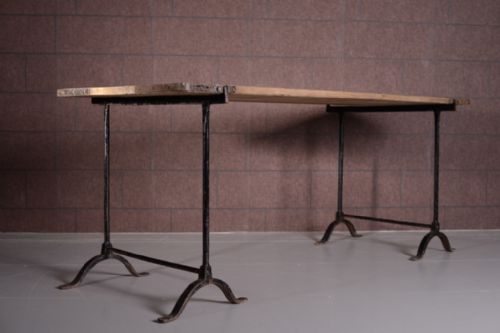 Edwardian Antique Pine & Iron Trestle Dining Table