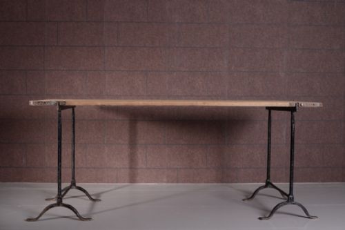fig 1. Edwardian Antique Pine & Iron Trestle Dining Table