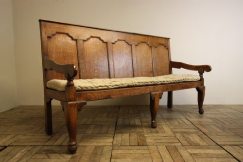 fig 1. English Georgian Antique Oak Settle on Cabriole Legs