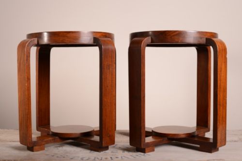 Pair of Antique Art Deco Walnut Side Tables