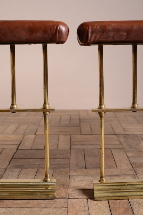 fig 1. Pair of English Antique Brass & Leather Club Fenders.