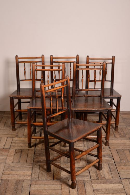 A Good Set of Six Antique Elm Dales Dining Chairs.