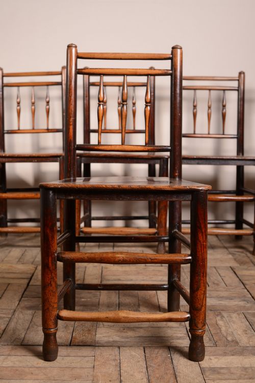 fig 1. A Good Set of Six Antique Elm Dales Dining Chairs.