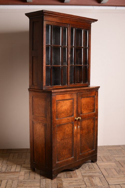 Georgian Antique Welsh Oak Glazed Cupboard.