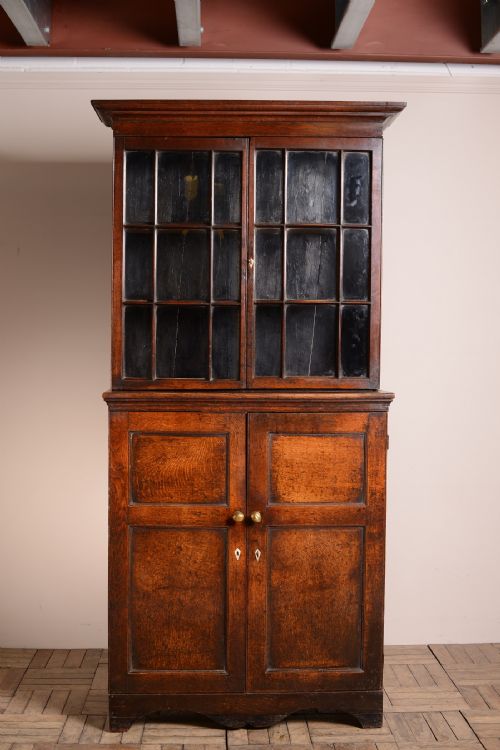 fig 1. Georgian Antique Welsh Oak Glazed Cupboard.