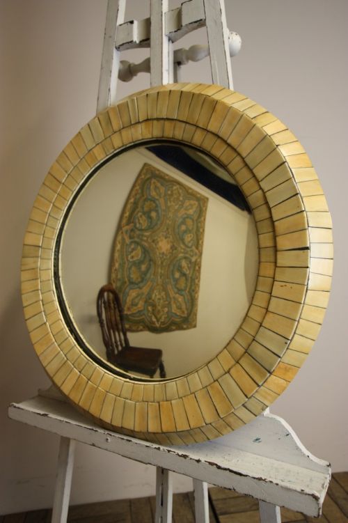 Rare 19th Century Antique Ivory Convex Mirror