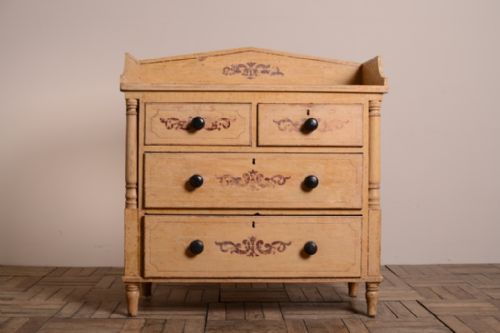 fig 1. 19th Century Antique Painted Pine Chest of Drawers