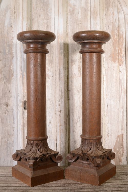 Large Pair of Antique Oak Corinthian Candle Stands