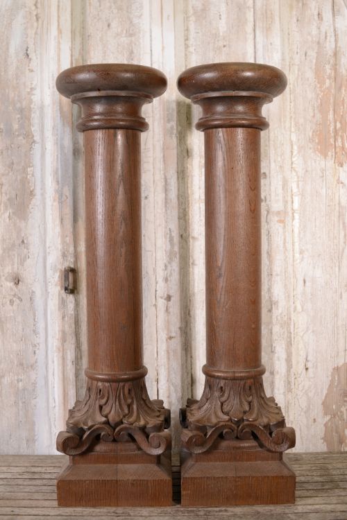 fig 1. Large Pair of Antique Oak Corinthian Candle Stands