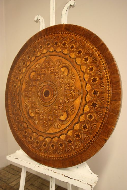 Amazing 19th Century Marquetry Inlaid Circular Top