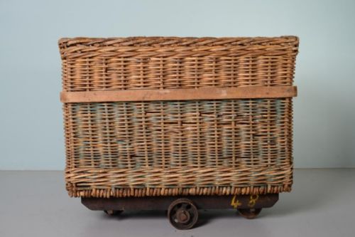 fig 1. Antique Wicker Mill Basket on Cast Iron Wheels