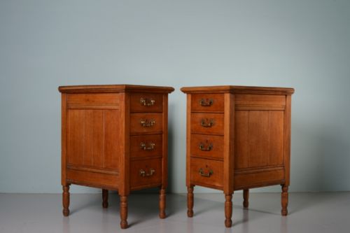 Pair of 19th Century Antique Oak Bedside Chests