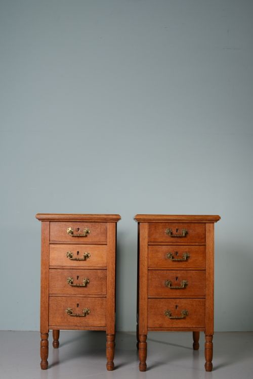 fig 1. Pair of 19th Century Antique Oak Bedside Chests