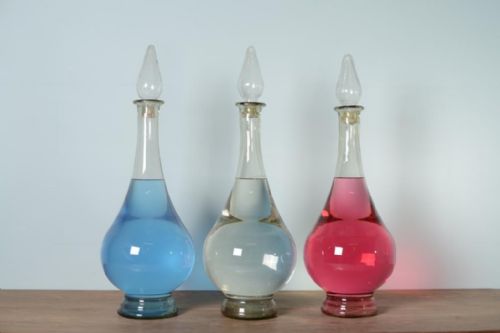 Set of Three Antique Glass Pharmacy Carboys