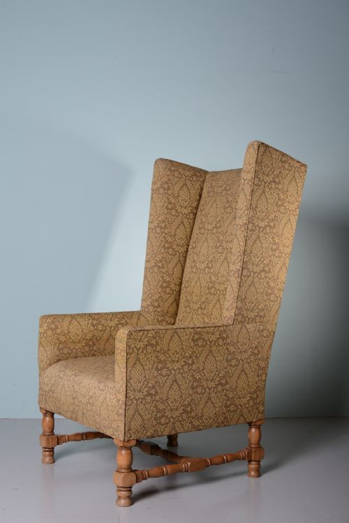 Edwardian Antique Upholstered & Oak Armchair.