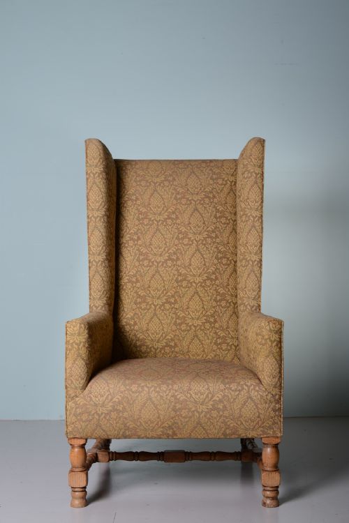 fig 1. Edwardian Antique Upholstered & Oak Armchair.