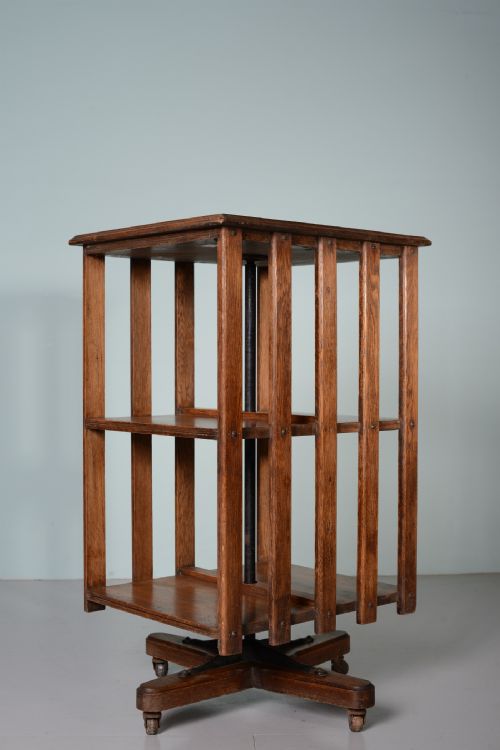 Edwardian Antique Oak Revolving Bookcase.
