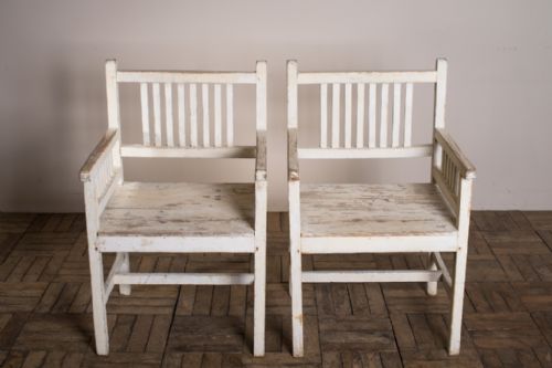 Pair of Edwardian Antique Painted Pine Conservatory Chairs
