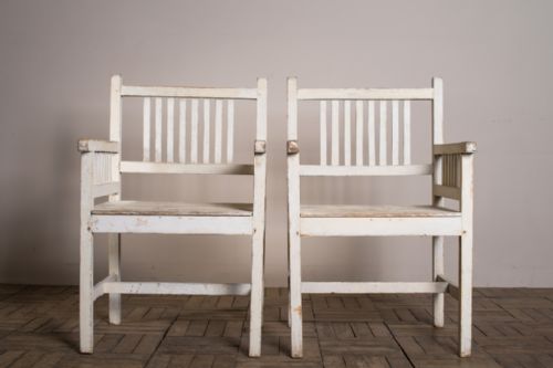 fig 1. Pair of Edwardian Antique Painted Pine Conservatory Chairs