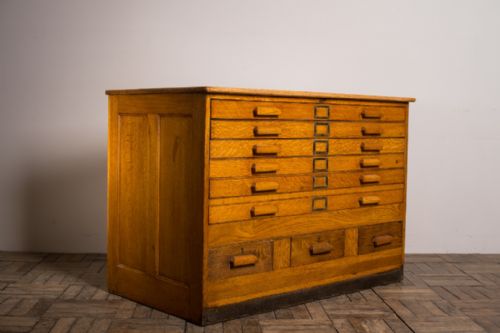 English Edwardian Antique Oak Plan Chest