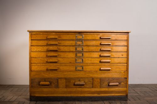 fig 1. English Edwardian Antique Oak Plan Chest