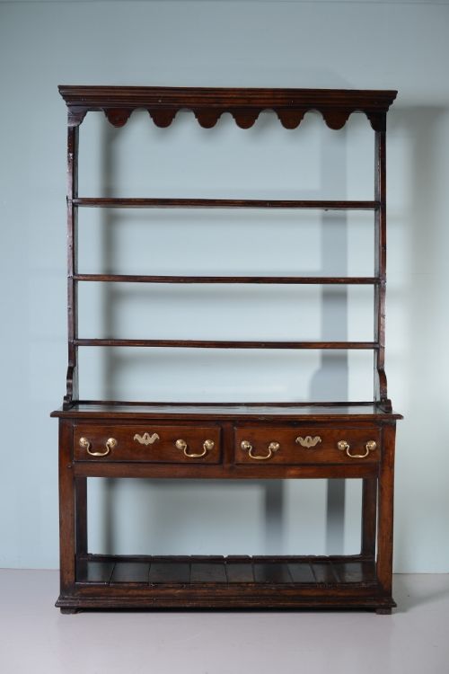 18th Century Antique Oak Potboard Dresser with Rack