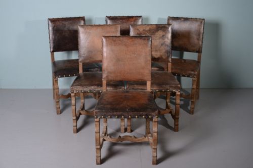 Set of Six Heals Oak & Leather Dining Chairs
