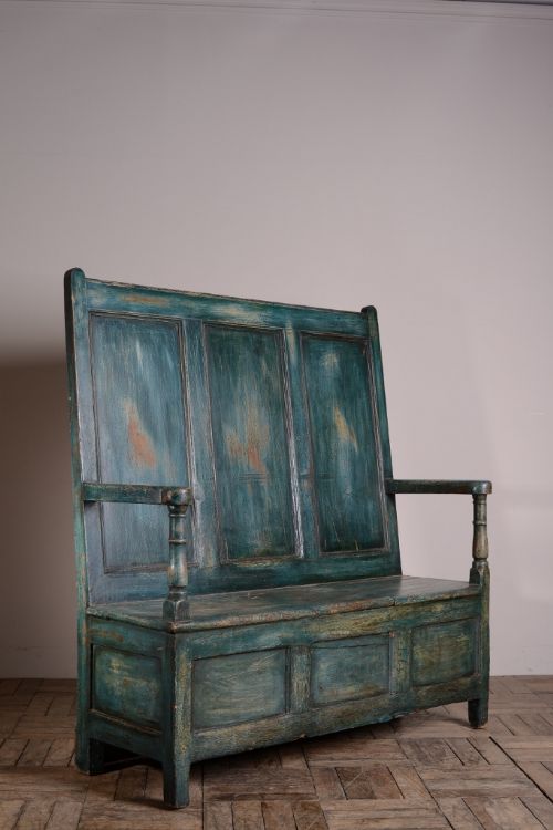 fig 1. Georgian Antique Painted Pine Welsh Settle