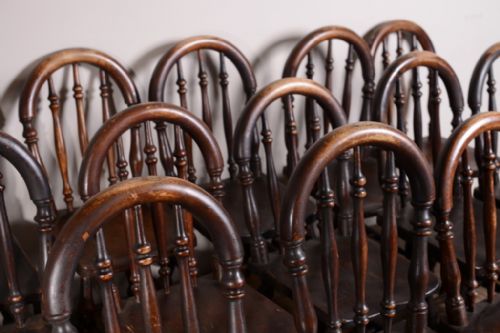 fig 1. Set of 14 English Antique Kitchen Dining Chairs.