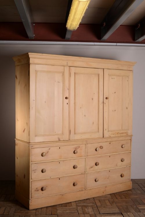 Large English Antique Pine Housekeepers Cupboard.