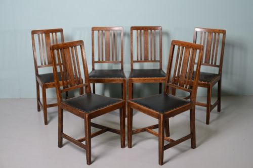 Set of 6 Antique Edwardian Oak Dining Chairs.