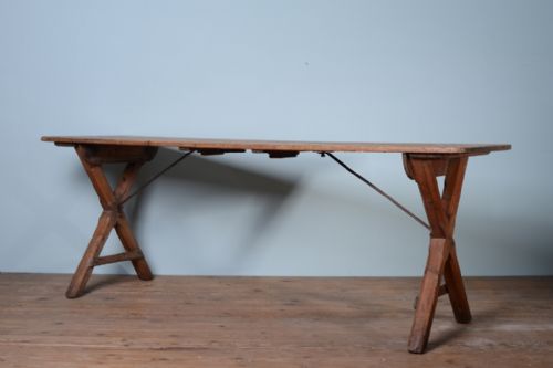 19th Century Antique X Frame Pine Dining Table