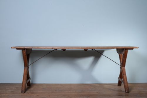 fig 1. 19th Century Antique X Frame Pine Dining Table