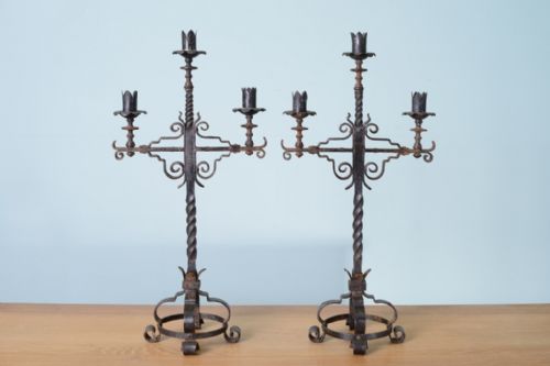 Pair of 19th Century Antique Iron Candlesticks