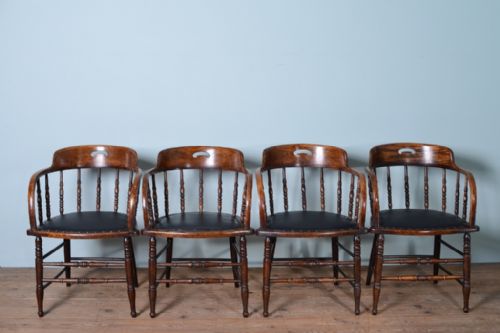 Set of Four Edwardian Antique Captain Dining Chairs.