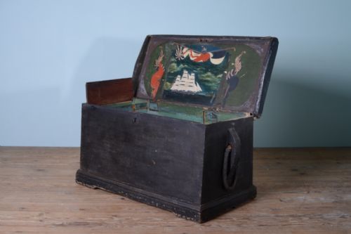 19th Century Antique Ships Box in Original Paint
