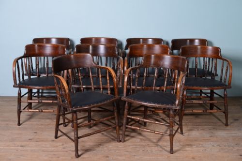 Set of Twelve Antique Oak Dining Chairs.