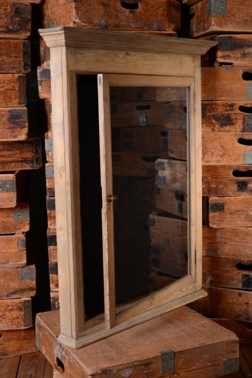 19th Century Antique Glazed Pine Wall Display Case