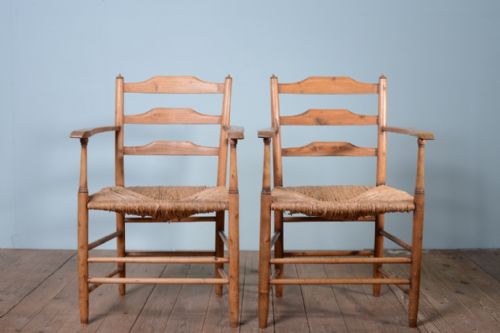 Pair of Antique Elm Carver Armchairs by Ernest Gimson