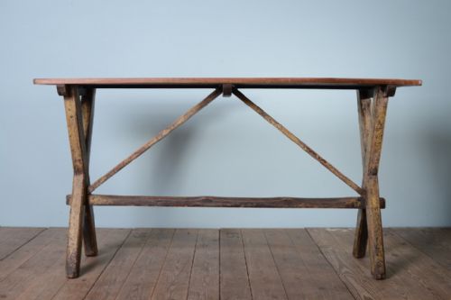 fig 1. 19th Century Cornish Antique X Frame Tavern Table.