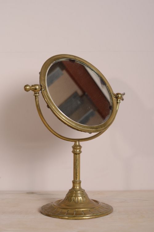 19th Century Antique Brass Shaving Mirror